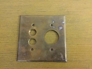 Antique Vintage Brass Outlet & 2 Hole Push Button Light Switch Plate Cover Rare