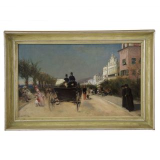 Antique Oil Painting Of,  France By Gabriel E.  Nicolet (french,  1856 - 1921)