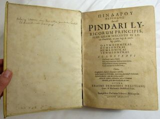 Antique 1616 PINDAR ' S ODES Vellum ANCIENT GREECE Greek Mythology Olympic Games 4