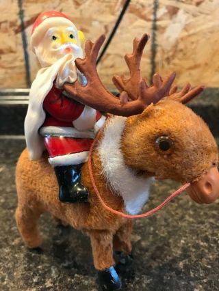 Vintage Frankonia Wind Up Mechanical Tin Litho Toy Japan Santa On Reindeer
