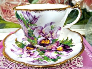 Salisbury Tea Cup And Saucer Orchid Pattern Purple Color Scalloped Teacup Set