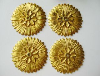 4 Vtg Gold Italian Gilt Florentine Flower Petal Sconce Knob Escutcheon Plates