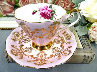 Royal Standard Pink Tea Cup And Saucer Gold Gilt Red Rose Flared English Teacup