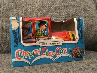 Vintage Yoneya Clippity Clop Car Tin Litho Wind Up Car Yone Japan