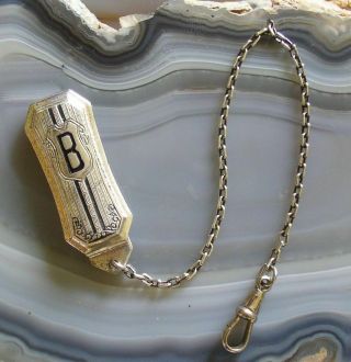 Vintage Art Deco Silver Belt Loop Pocket Watch Fob Chain,  Mono “b”