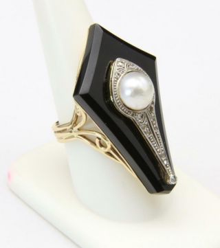 Antique Vintage Georgian Large Coffin Mourning Ring 14k Pearl Diamond Sz 9