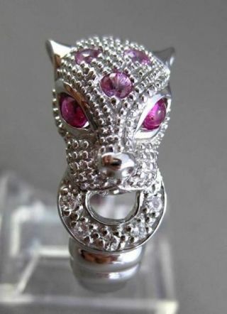 Estate Large.  53ct Diamond & Aaa Sapphire & Ruby 14kt White Gold 3d Tiger Ring
