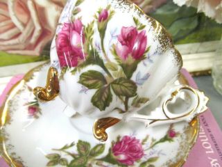 Made In Japan Tea Cup And Saucer Moss Rose Pink 3 Footed Teacup Full Size