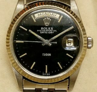 Vintage Estate Mens Rolex Tudor Day Date Presidential Wristwatch 18k & Stainless