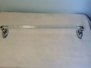 Vintage Clear Bent Glass Bathroom Kitchen Towel Rack Rod 18 " Brackets