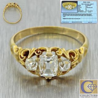 1880s Antique Victorian 18k Solid Yellow Gold.  74ctw Old Cut Diamond Ring Egl