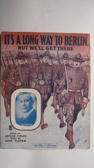Cover,  Colorful Patriotic Military Wwi Sheet Music,  " A Long Way To Berlin "