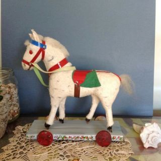 Antique Pull Toy - Horse - Hand Painted Cart.  Very Detailed.