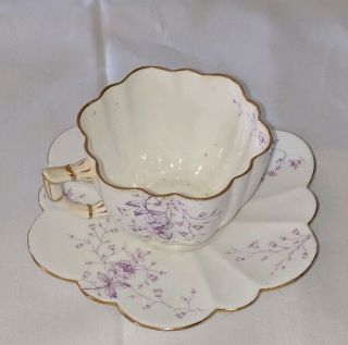 1884 - 87 Antique Eb Foley Vintage Bone China Tea Cup And Saucer Purple Flowers