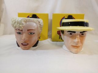 1990 Applause Dick Tracy Breathless Mahoney Matching Mugs In Boxes.