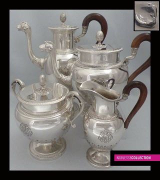 Antique 1880s French Sterling Silver Tea & Coffee Pot Set 4pc Empire 76 Troy Oz