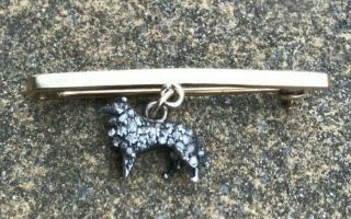 Rare Antique 9ct Gold Rose Cut Diamond & Ruby Collie Sheltie Dog Bar Brooch Pin