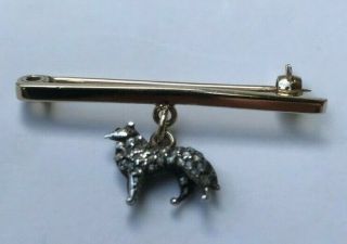 Rare Antique 9ct Gold Rose Cut Diamond & Ruby Collie Sheltie Dog Bar Brooch Pin 3