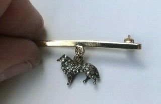 Rare Antique 9ct Gold Rose Cut Diamond & Ruby Collie Sheltie Dog Bar Brooch Pin 4