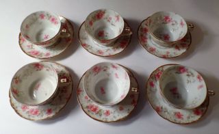 Antique Ch Field Haviland Limoges 6 Cups & Saucers Gilt Gda France