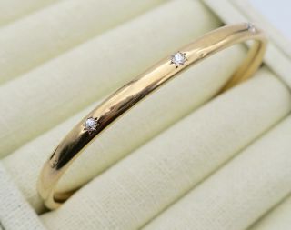 14k Gold 3 Diamond Bangle Bracelet 9.  9 Grams