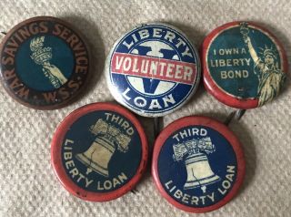 5 Pins Liberty Loan Volunteer Third War Saving Service Wss Ww 1 Statue Liberty