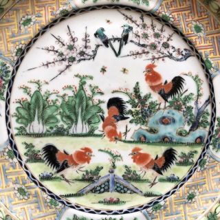 VTG Antique 19/20th C Chinese Export Canton Famille Rooster Chicken Plate Art 2