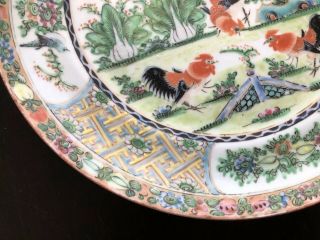 VTG Antique 19/20th C Chinese Export Canton Famille Rooster Chicken Plate Art 5