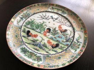 VTG Antique 19/20th C Chinese Export Canton Famille Rooster Chicken Plate Art 6