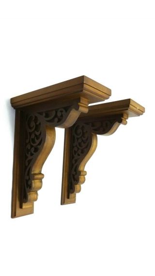 2 Decorative Carved Wooden Corbels Brackets 9.  5 " X 7.  5 "