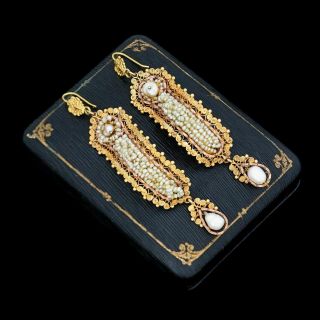 Antique Vintage Georgian 18k Gold Spanish Colonial Seed Pearl Wedding Earrings