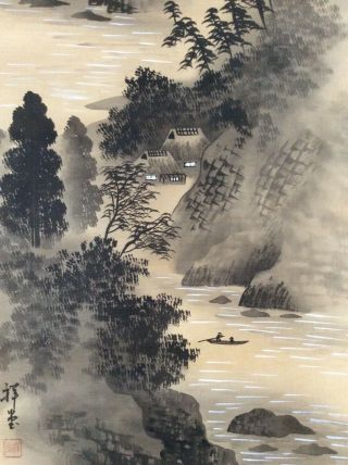 掛軸japan Japanese Hanging Scroll Landscape View Sansui [b251]