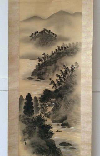 掛軸Japan Japanese Hanging Scroll Landscape View Sansui [B251] 3