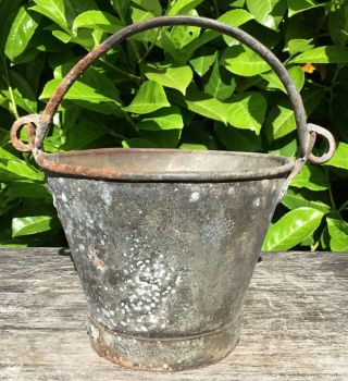 Old Vintage Antique Small Childs Metal Bucket Fab Patina Ideal Planter
