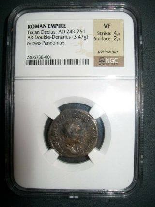Trajan Decius Ngc Choice Vf Pannoniae Double Denarius Ancient Roman Silver Coin