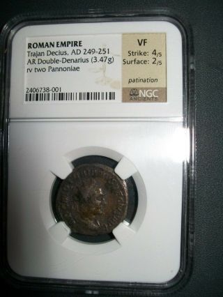 TRAJAN DECIUS NGC Choice VF Pannoniae Double Denarius ANCIENT ROMAN Silver Coin 2