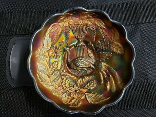 Northwood Peacock At Urn (signed) Ice Cream Bowl Carnival Glass