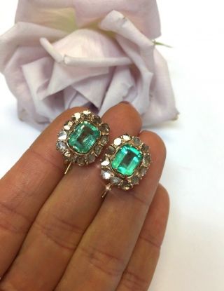 4.  6CT Natural Emerald and Rose Cut Diamond Halo Antique Victorian Earrings 10