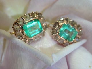 4.  6ct Natural Emerald And Rose Cut Diamond Halo Antique Victorian Earrings