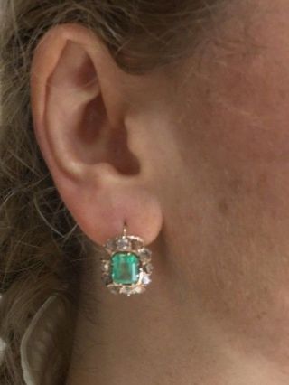 4.  6CT Natural Emerald and Rose Cut Diamond Halo Antique Victorian Earrings 2