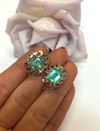 4.  6CT Natural Emerald and Rose Cut Diamond Halo Antique Victorian Earrings 3