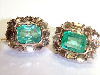 4.  6CT Natural Emerald and Rose Cut Diamond Halo Antique Victorian Earrings 4