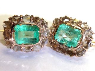 4.  6CT Natural Emerald and Rose Cut Diamond Halo Antique Victorian Earrings 5