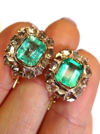 4.  6CT Natural Emerald and Rose Cut Diamond Halo Antique Victorian Earrings 6