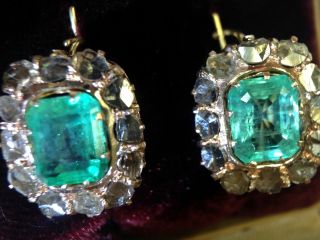 4.  6CT Natural Emerald and Rose Cut Diamond Halo Antique Victorian Earrings 7
