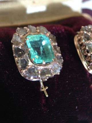 4.  6CT Natural Emerald and Rose Cut Diamond Halo Antique Victorian Earrings 8