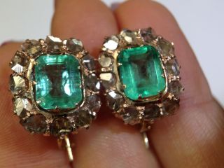 4.  6CT Natural Emerald and Rose Cut Diamond Halo Antique Victorian Earrings 9