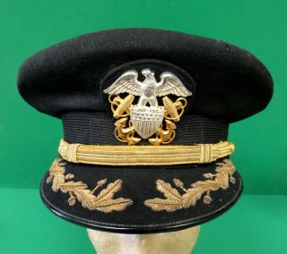 Us Navy Captain’s Visor Cap W/gold Bullion Braids - Sterling Badge