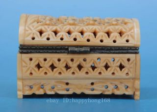 Old Chinese hand - carved horn carving hollow out jewellery box/VR b02 3