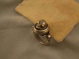 Antique Diamond Gold - Plated Silver Enamel Memento Mori Skull Ring